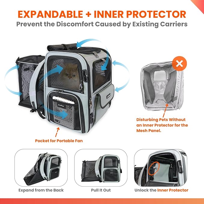 Crash-Tested Multi-Window & Expandable Cat Backpack Carrier | 2-in-1 Crash-Tested Portable Small Dog Car Seat & Pet Backpack Carrier | CPS Certified for Crash Protection & Safe Pet Travel