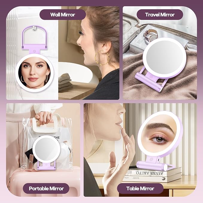 B Beauty Planet Magnifying Mirror with Light 30X, Double-Sided 1X/30X Magnifying Makeup Mirror with Tweezer, 2000mAh 3 Colour Modes with Adjustable Brightness,Foldable Travel Mirror(Purple)