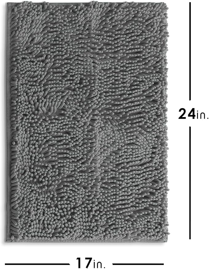 Hearth & Harbor Bathroom Rugs, Chenille Bath Mat - Machine Washable Bath Mats for Bathroom Non-Slip Backing Rubber, Quick Dry Bathroom Mat - Grey Bath Rug, 17x24