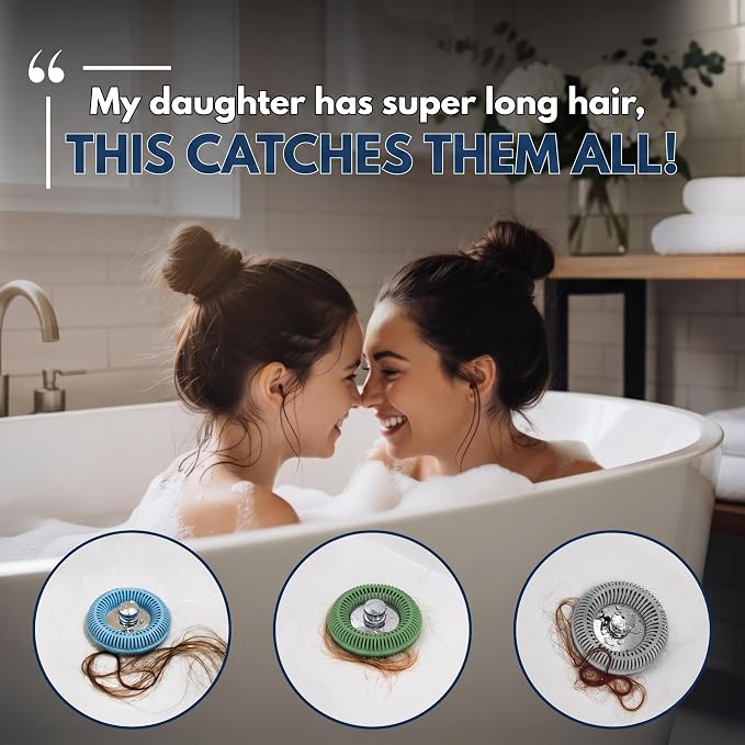 TubRing Pop-Up Drain Protector & Strainer Silicone Hair Catcher, Aqua | Easy snap-in design fits around bathtub stoppers. Customizable utility guard for clog prevention. Fits 1.85"- 2.16" drains.