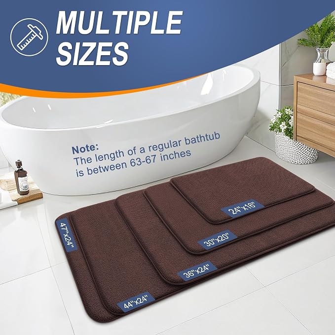 OLANLY Thick Memory Foam Bathroom Rugs 34x21, Absorbent Bath Mat, Brown | Soft Quick Dry Bath Rugs, Non-Slip, Machine Washable Carpet for Bathroom Floor, Tub and Shower, Home Decor Accessories