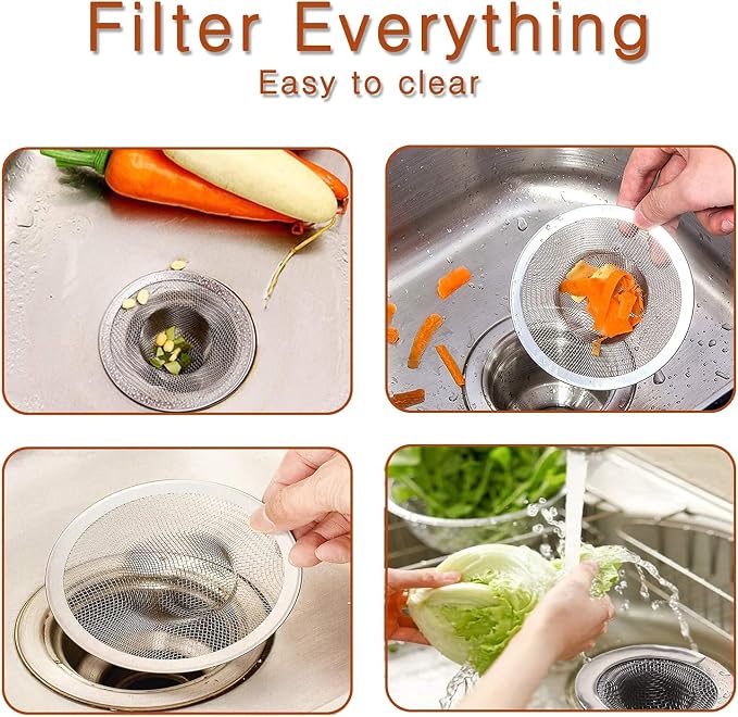 Heavy Duty Stainless Steel Slop Basket Filter Trap Mesh Metal Sink Strainer Perfect for Kitchen Sink/Bathroom Bathtub Wash Basin Floor Drain Balcony Drain Hole Utility (2.75" 100pcs)