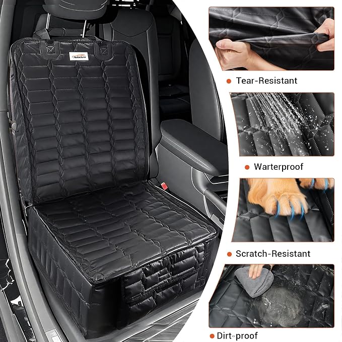 Reliadura Front Seat Covers for Dogs, Waterproof Leather Dog Car Seat Cover, Full Coverage Nonslip Scratchproof Pet Car Seat Protector, Fits Cars, Small Trucks, SUVs Bucket Seat Cover