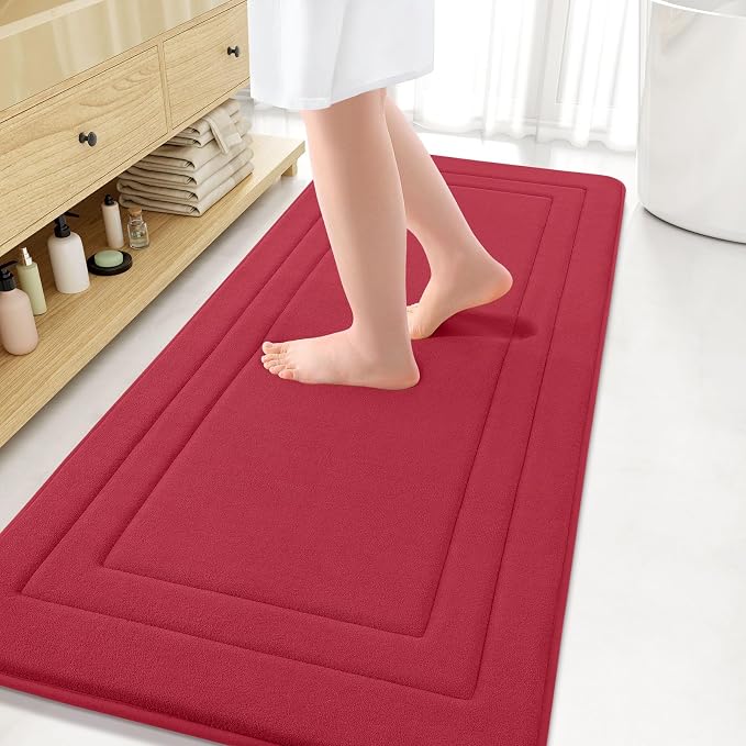 Arotive Memory Foam Bathroom Rug Mat 59x24, Ultra Soft and Absorbent Bath Mat, Machine Wash Dry, Comfortable Bath Rug Carpet for Bathroom Floor, Tub and Shower, Red