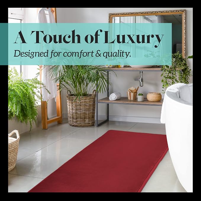 Memory Foam Bath Mat Non Slip Absorbent Super Cozy Velvet Bathroom Rug Carpet (60 inches X 17 inches, Red)