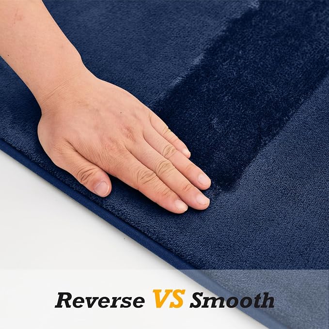 Bathroom Rugs Sets 3 Piece, Non-Slip & Quick Dry Bath Mat Set, Ultra Soft Velvet Bath Rugs for Bathroom, Toilet and Shower Floor, Navy
