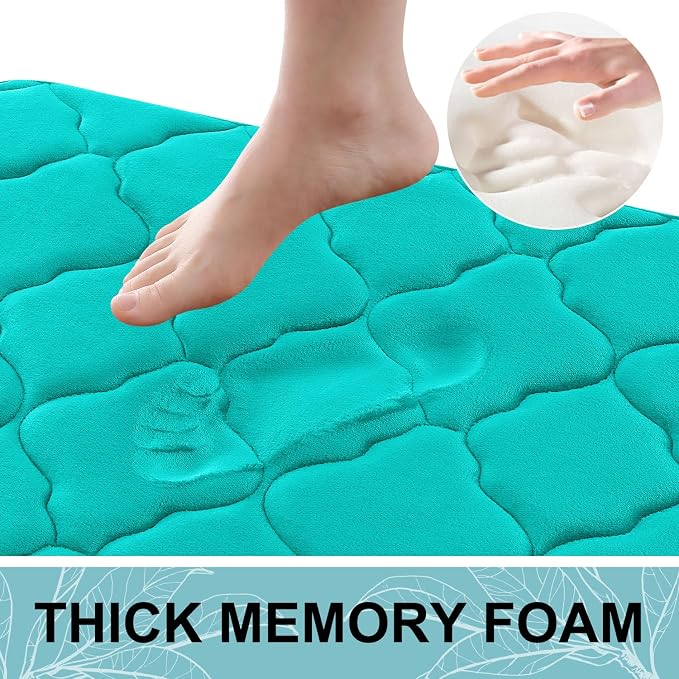 OLANLY Memory Foam Bath Mat Rug 70x24, Ultra Soft Bathroom Rugs, Teal | Thick Absorbent Carpet, Non-Slip Backing, Machine Washable, for Bathroom Floor, Tub, Shower and Home Decor Accessories