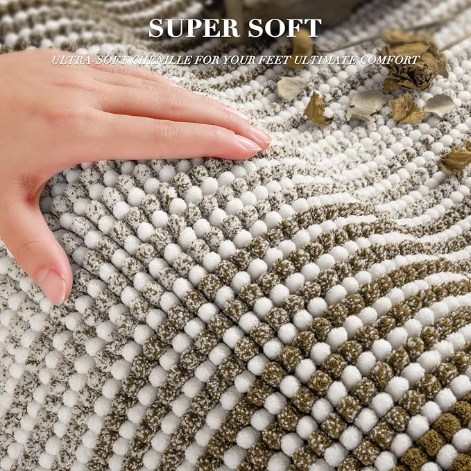 BSICPRO Bathroom Rugs Sets 2 Piece, Non Slip Striped Bath Mat, Coyote Brown | 20"x60" Plus 20"x32", Soft Absorbent Chenille, Quick Dry Machine Washable, Shower Rug for Bathroom Floor, Tub, Bedroom Decor