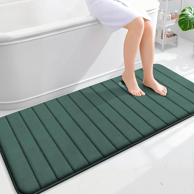 OLANLY Memory Foam Long Bathroom Rugs Runner 59x24, Super Soft Absorbent | Blackish Green, Quick Dry Bath Mat, Machine Washable Shower Floor Rugs, Bathmat Carpet for Bathroom Floor, Tub and Shower