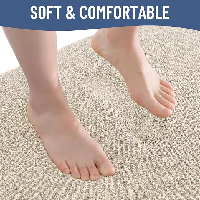 Smiry Memory Foam Bath Mat 47x24, Extra Soft Absorbent Bathroom Rugs | Beige Quick Dry, Machine Washable Bath Mats for Bathroom, Shower, Tub and Home Decor Accessories