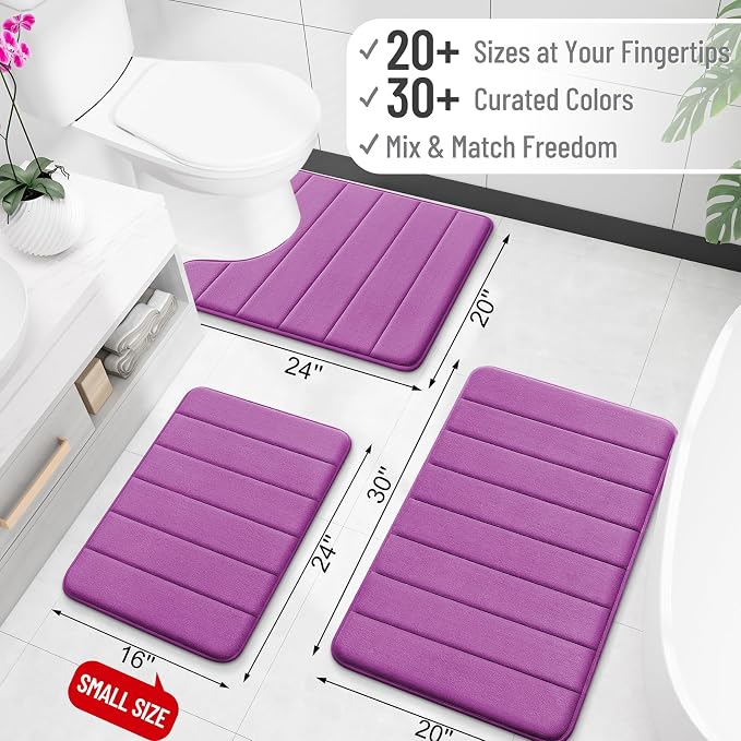 OLANLY Memory Foam Bath Mat 36x24, Super Soft and Absorbent Bathroom Rugs | Purple, Quick Dry Bath Rug, Machine Washable Shower Floor Mats, Bathmat Carpet for Bathroom Floor, Tub and Shower
