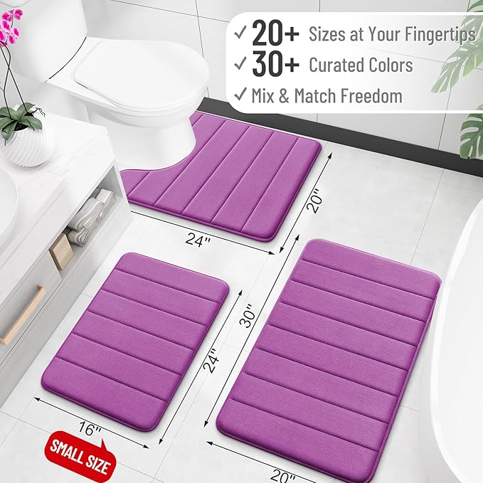 OLANLY Memory Foam Bath Mat 35x24, Super Soft and Absorbent Bathroom Rugs | Purple, Quick Dry Bath Rug, Machine Washable Shower Floor Mats, Bathmat Carpet for Bathroom Floor, Tub and Shower