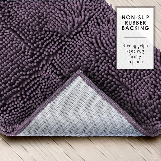 Hearth & Harbor Bathroom Rugs, Chenille Bath Mat - Machine Washable Bath Mats for Bathroom Non-Slip Backing Rubber, Quick Dry Bathroom Mat - Purple 24x36