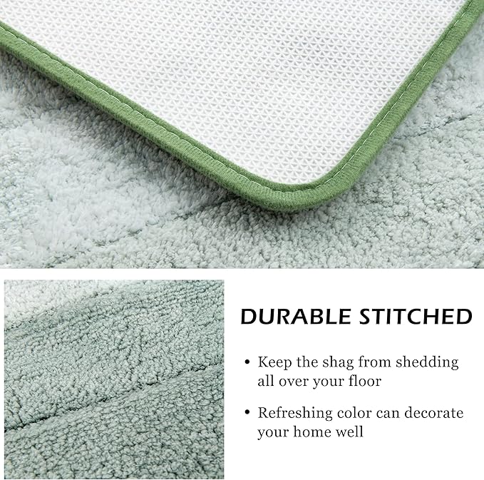 3 Pcs Ombre Bath Mat Set for Bathroom, Non Slip Ultra Soft and Thick Water Absorbent Bath Carpet, Machine Washable & Quick Dry Bathroom Rug, for Bedroom Door Living Room,Green