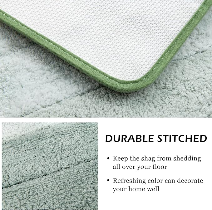 Kmson Ombre Bath Mat for Bathroom, Non Slip Ultra Soft and Thick Water Absorbent Bath Carpet, Machine Washable & Quick Dry Bathroom Rug, for Bedroom Door Living Room Green 17" x 47"