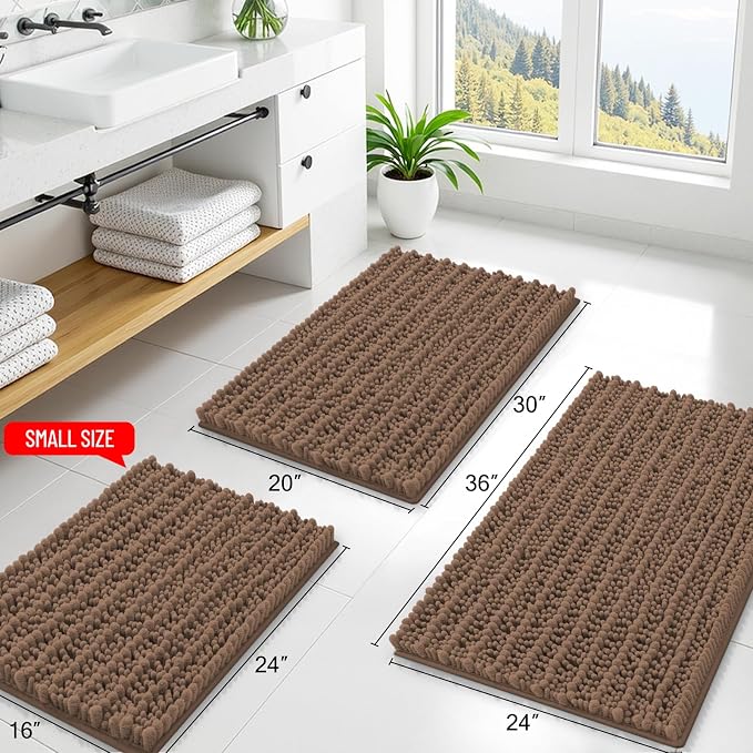 Smiry Bathroom Rugs 48X32, Extra Soft Rubber Backing Chenille Bath Mats | Mocha Machine Washable Non Slip Quick Dry Bath Mats for Bathroom Floor, Tub, Shower, Home Decor Accessories