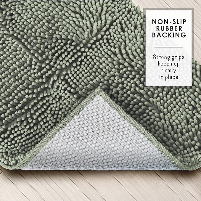 Hearth & Harbor Bathroom Rugs, Chenille Bath Mat - Machine Washable Bath Mats for Bathroom Non-Slip Backing Rubber, Quick Dry Bathroom Mat