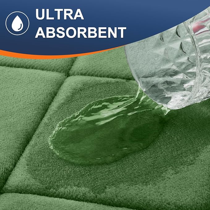 OLANLY Memory Foam Bath Mat 44x24, Ultra Soft and Absorbent Bathroom Rugs | Olive Green, Quick Dry, Machine Washable Shower Bath Rugs, Comfortable Bath Carpet for Bathroom Floor, Tub and Shower