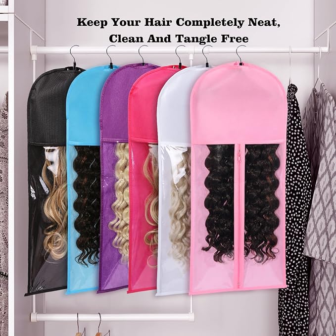 Professional Hair Organizer Bags with Hanger - 3 Pack Protective Cases for Multiple Wigs Extensions Hairpieces Holder Rose Pink Travel Carry Pouch Salon