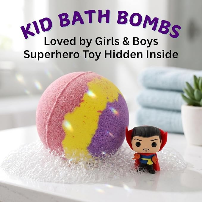 EvolutionUSA 1pc Red Epic Superhero Bath Bombs for Kids – Super Hero Bath Bomb with Toy Inside, Fun Children Bathbomb Easter, Organic Bathbomb with Surprise Inside, Superhero Bath Fizzer Valentines
