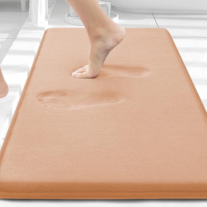 Smiry Memory Foam Bath Mat 30x20, Extra Soft and Absorbent Bathroom Rugs | Peach, Quick Dry Machine Washable Non-Slip Bath Mat for Bathroom Floor, Shower and Tub