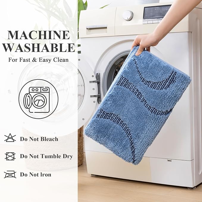 HEBE Bathroom Rugs Sets 5 Piece, Non Slip Washable Absorbent Bath Mat Set | Super Soft Plush Microfiber Bathroom Mats with Runner Set, Solid Bathmat with U-Shaped Toilet Rug Cover Set for Tub, Shower