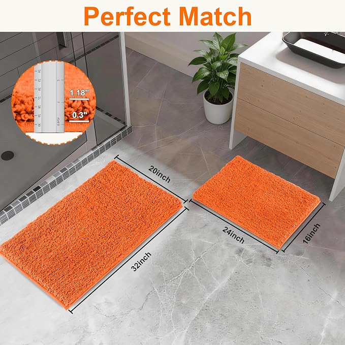 Bathroom Rugs Sets 2 Piece Non Slip Washable Bath Mat Set | Soft Absorbent bathroom mat set Microfiber bathroom floor mat Rubber Backed bath rug set for Floor, Tub and Shower