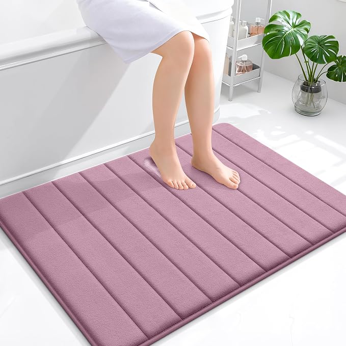 OLANLY Memory Foam Large Bath Mat 40x32, Super Soft Absorbent Bathroom Rugs | Deep Plum, Quick Dry Bath Rug, Machine Washable Shower Floor Mats, Bathmat Carpet for Bathroom Floor, Tub and Shower