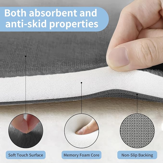 Cupic Cupid Memory Foam Bath Mat 24"×36", Non Slip Bathroom Rugs, Deep Gray | Soft Touch, Cushioned Comfort, Non Slip Bathroom Mat, Super Absorbent & Quick Dry, Machine Washable for Shower, Tub & Vanity
