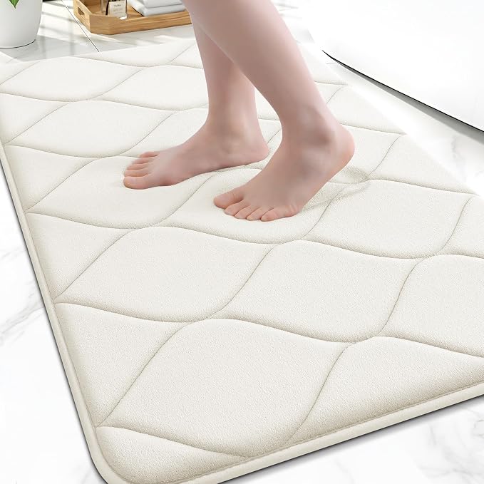 Smiry Memory Foam U-Shaped Toilet Mat 24x20, Soft Absorbent Toilet Rugs | Ivory, Plush Quick Dry and Machine Washable Cushion Contour Rug for Toilet, Shower, Tub & Home Decor