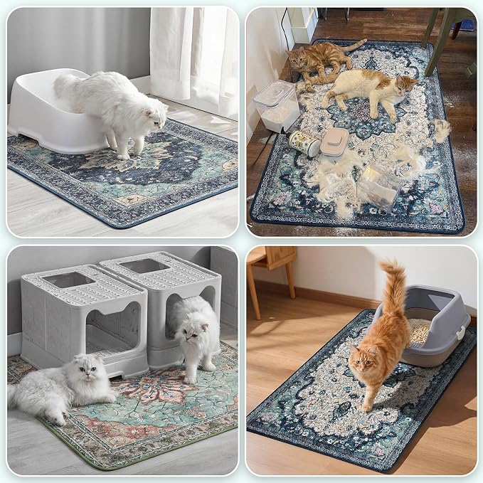 Hompet Cat Litter Mat 2 Pack, 24x60 Large Machine Washable Trapping Mats for Cats, Super Absorbent & Urine-Proof Cat Litter Box Mat for Floor, Waterproof & Non Slip Kitty Litter Rug
