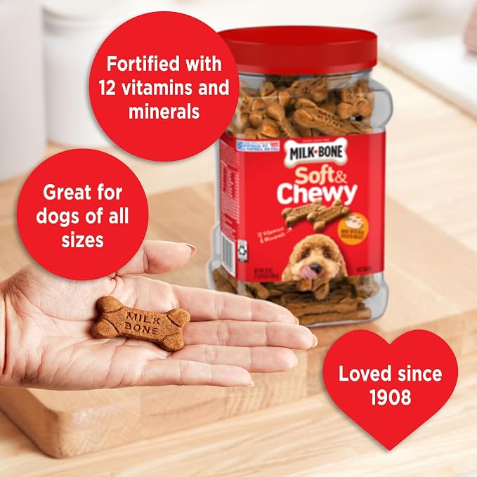 Milk-Bone Soft & Chewy Dog Treats, Made with Real Chicken, 25 Ounce Canister (Pack of 2)