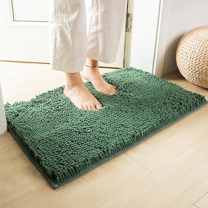 RUN HELIX Dark Green Bath Rugs Set 3 Piece Bathroom Rug Non-Slip Bath Mats, Absorbent Shaggy Rugs, Machine Wash, Perfect Plush Bathroom Mats