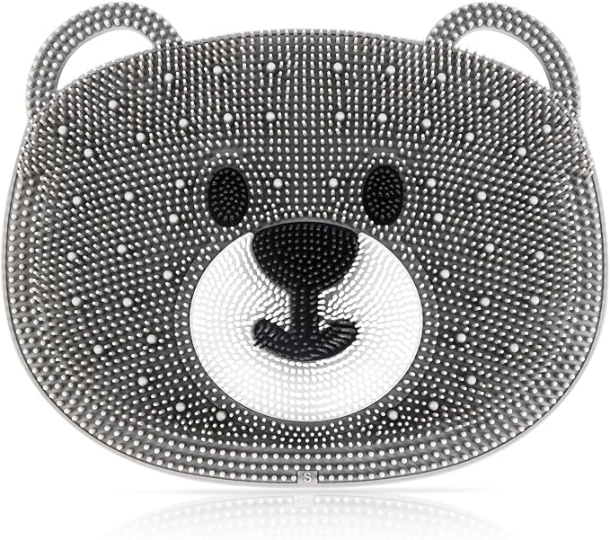Kalolary Silicone Shower Foot Scrubber Mat，Back Exfoliating Cleaner Foot Scrubber in Shower with Non-Slip Suction Cups Cleaner Brush to Exfoliate and Massage Feet Without Bending Over (Cute Bear)