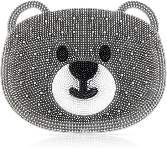 Kalolary Silicone Shower Foot Scrubber Mat，Back Exfoliating Cleaner Foot Scrubber in Shower with Non-Slip Suction Cups Cleaner Brush to Exfoliate and Massage Feet Without Bending Over (Cute Bear)