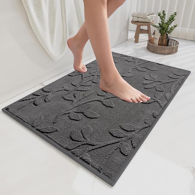 Bathroom Rugs Thin Non Slip Bath Mat for Bathroom Gery 20"x32" | Quick Dry Absorbent Washable Rubber Backing Bath Rug Shower Mat Bathroom Floor Mat For Sink Bathtub Beside Shower Entrance