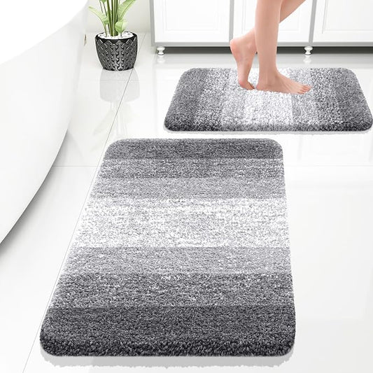 OLANLY Micorfiber Bathroom Rug Set 2 Piece, 30"x20"+24"x16" | Grey, Soft Absorbent Bath Rug Set, Non-Slip, Machine Wash Dry, Plush Shaggy Bath Mats for Bathroom