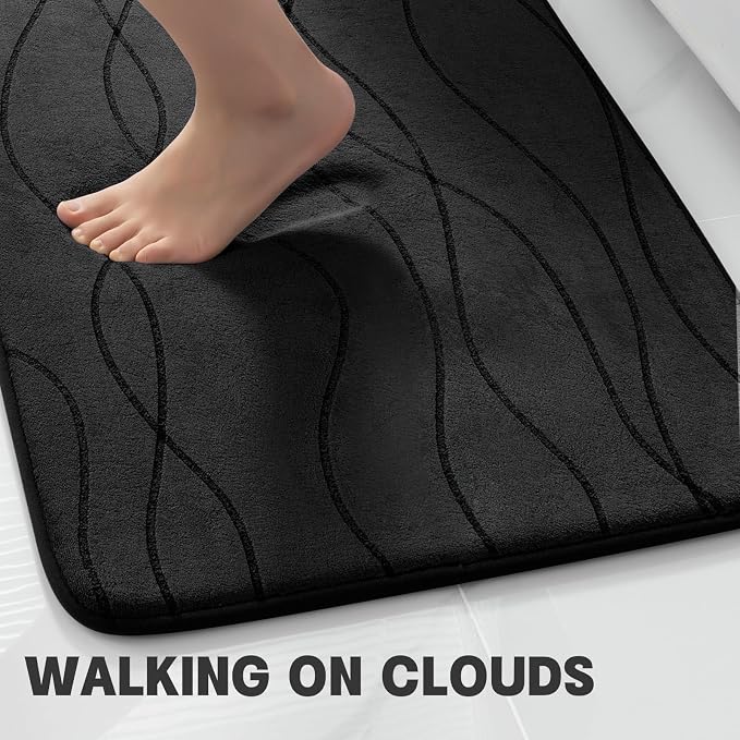 Bathroom Rugs Set 2 Piece, Memory Foam Bath Mat Black | 17x24& 20x32, Ultra Soft, Absorbent, Non-Slip, Machine Washable, for Bathroom, Sink and Toilet