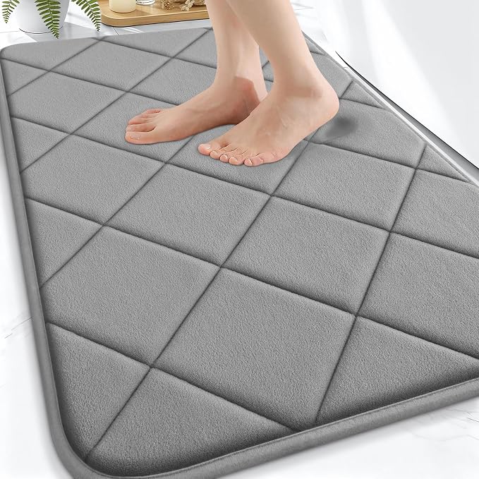 OLANLY Memory Foam Bath Mat 30x20, Ultra Soft and Absorbent Bathroom Rugs, Machine Washable, Comfortable Bath Carpet for Bathroom Floor, Tub and Shower, Grey | Grey, Quick Dry, Machine Washable Shower Bath Rugs, Comfortable Bath Carpet for Bathroom Flo...