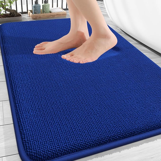 OLANLY Thick Memory Foam Bathroom Rug 30x20, Absorbent Bath Mat, Royal Blue | Soft Quick Dry Bath Rugs, Non-Slip, Machine Washable Carpet for Bathroom Floor, Tub and Shower, Home Decor Accessories