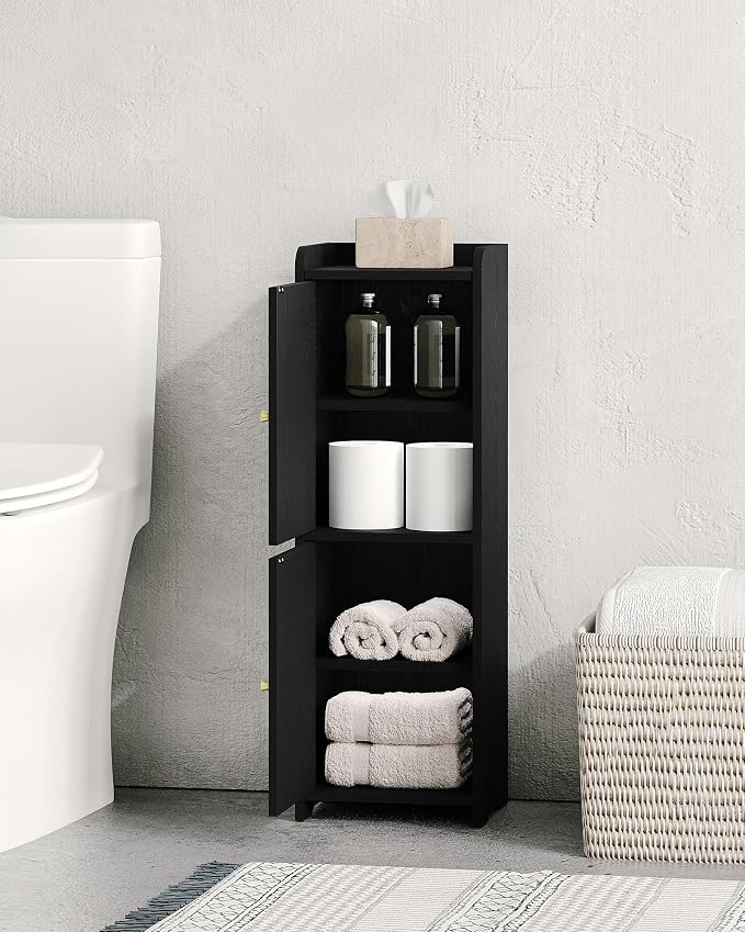 Hzuaneri Bathroom Storage Cabinet, Small Corner Floor Cabinet with 2 Doors and Adjustable Shelf, Narrow Toilet Paper Cabinets, Bathroom Organizer for Small Spaces, 7.9" D x 9.8" W x 29.5" H Black