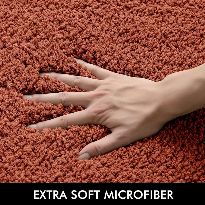 MIULEE Fall Rust Bathroom Rugs Set 2 Piece Soft Bath Mats 16x24+20x30 Inch | Soft Absorbent Microfiber Bath Rugs, Non Slip, Quick Dry, Fluffy Bath Rugs for Bathroom Floor Tub Showers, Machine Washable