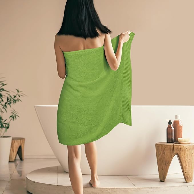 GLAMBURG 100% Cotton Oversized 2 Pack Bath Sheets 35x70, Ultra Soft Highly Absorbant Compact Quickdry & Lightweight Large Bath Sheet Set, Ideal for Gym Travel Camp Pool - Kiwi Green