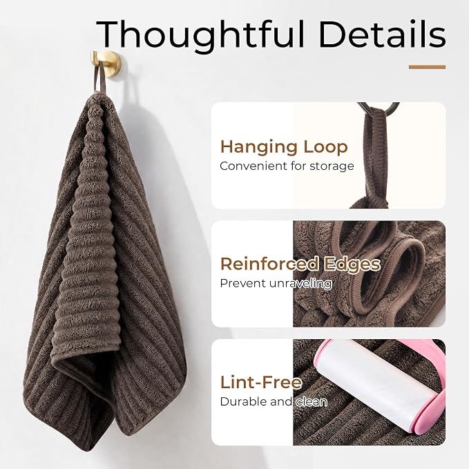 ZVH Hand Towels for Bathroom 6pcs,Quick Dry Microfiber,Super Soft Absorbent | 14X29.5inch,Machine Washable,Hand Towels With Hanging Loops for Spa,Gym,Kitchen,Hotel (Pink+Beige+Brown, Set of 6)