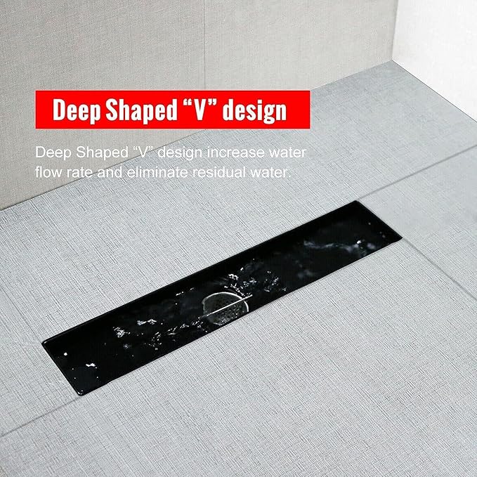 36 Inch Linear Shower Drain, Brushed SUS 304 Stainless Steel,Black | Capsule Drain with Removable Capsule Cover, Linear Drain with Hair Strainer and Adjustable Feet,Bathroom Shower Renovation