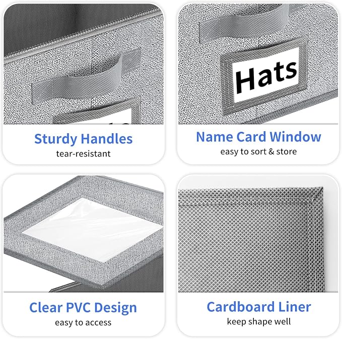 Stackable Hat Storage for Baseball Caps - Hat Organizer with Clear Window | 2PCS Stackable Storage with Clear Window Lid, Flip-Top Access, Space-Saving Hat Box for Closet, Breathable Fabric