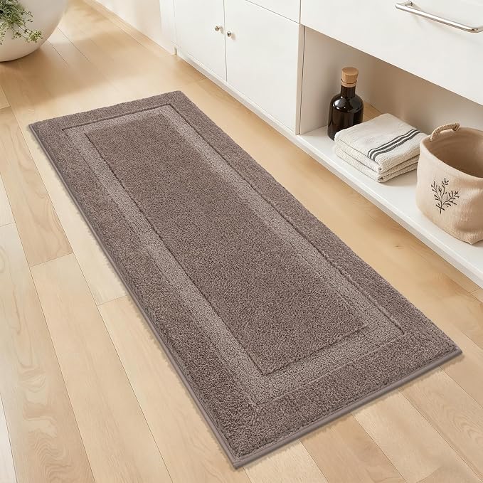 SHACOS Soft Microfiber Bathroom Rugs Set of 2 Pieces, Coffee | 47x20 + 32x20, Absorbent Plush Bath Rugs, Non Slip Washable Shaggy Bath Mats, Fluffy Bathroom Runner Floor Mats Shower Rug