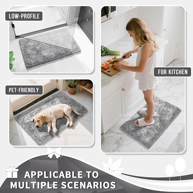 Yimobra Bathroom Rugs Sets 2 Piece, Soft Absorbent Bath Mat and U-Shaped Toilet Rug with Non Slip Backing, Luxury Shaggy Bath Mats for Bathroom, Machine Washable, 24"x17"+24"x20", Light Grey