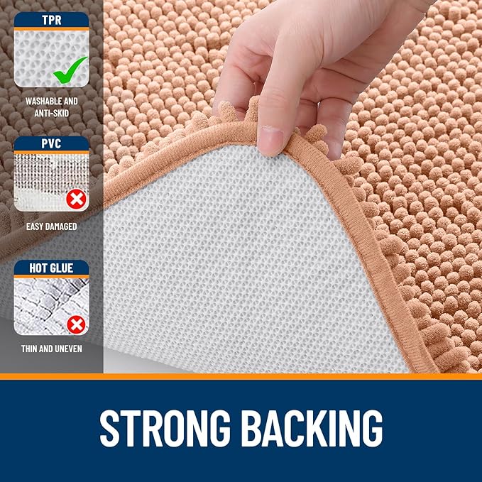 OLANLY Bathroom Runner Rugs 47x17, Extra Soft Absorbent Chenille Bath Rugs | Peach, Quick-Drying Rubber Backing, Machine Washable Long Bath Mat for Bathroom Floor, Tub and Shower, Home Decor Accessories