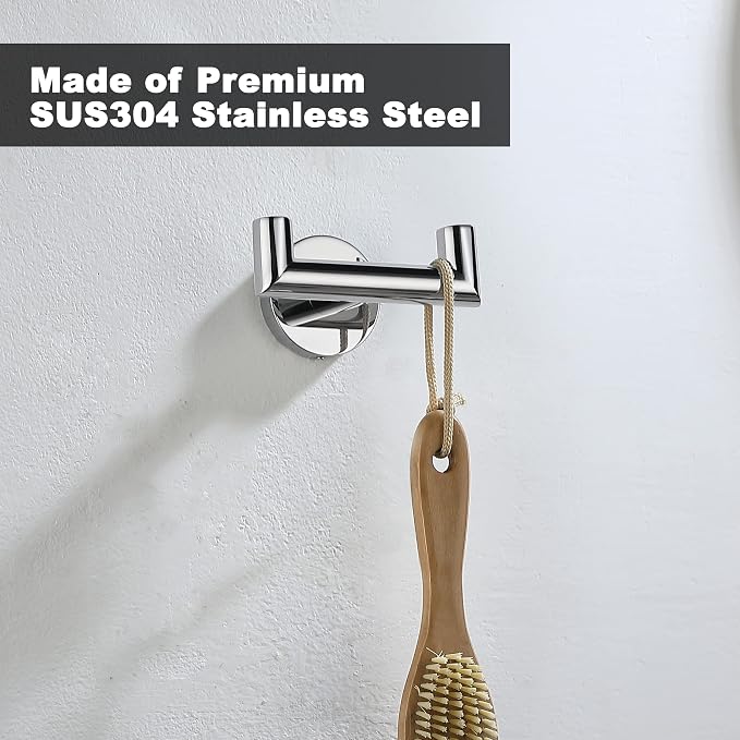 Towel Hooks For Bathrooms, Polished Chrome Towel Hook For Kitchen Bathroom, SUS304 Stainless Steel Coat Hook, Heavy Duty Double Holder Robe Hooks For Hanging Towels,Coats,Clothes,Wall Mount, 4 Pack